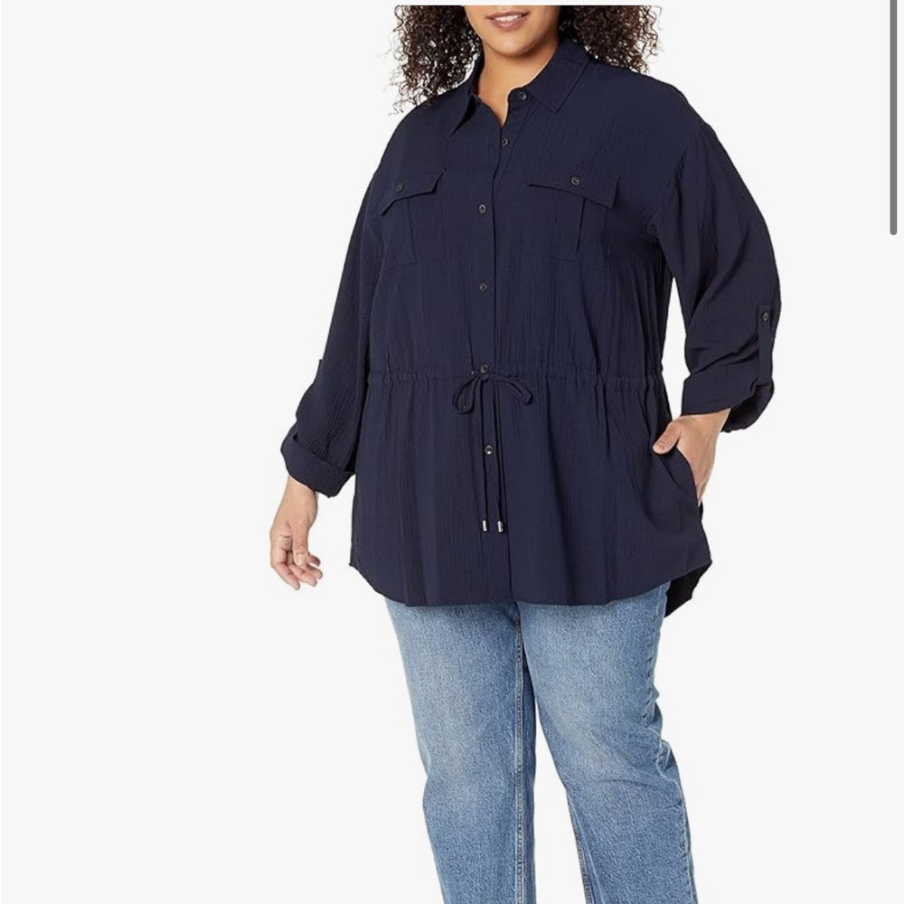 New Calvin Klein Women's Everyday Loose Textured Solid Blouse, Twilight, 2X
